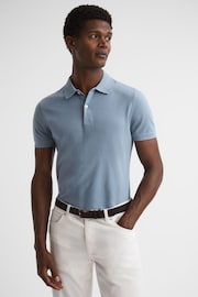 Reiss Soft Blue Puro Slim Fit Garment Dye Polo Shirt - Image 1 of 4