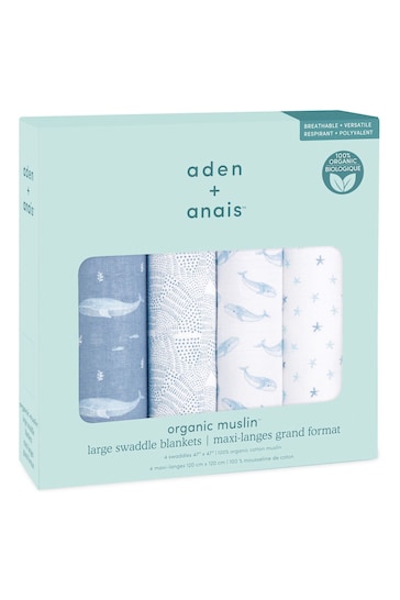 aden + anais Blue Organic Cotton Muslin Blankets 4 Pack