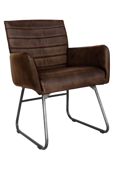 K Interiors Brown Elsdon Geniune Leather & Iron Carver Dining Chair