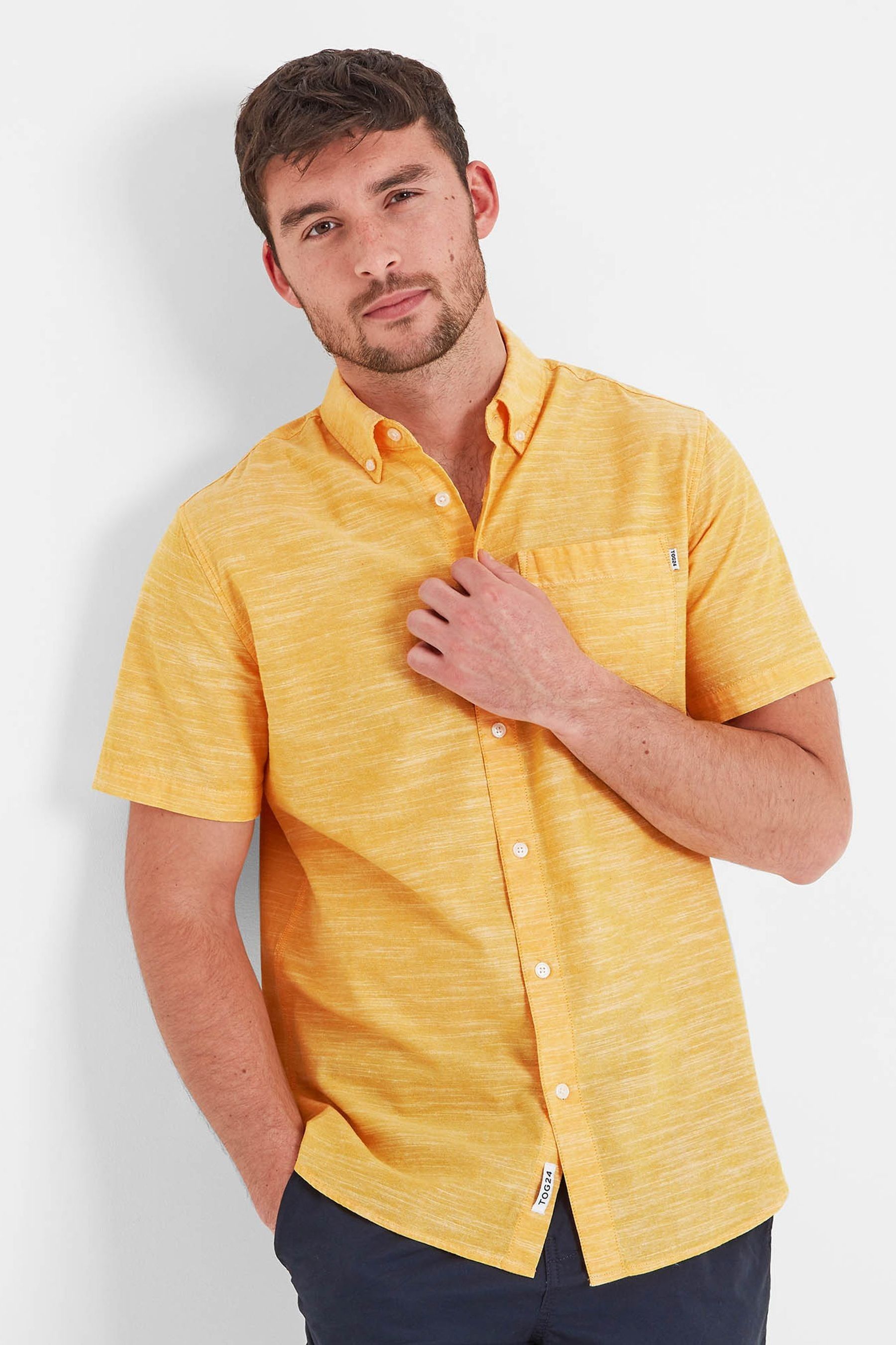 Mens yellow short sleeve dress shirt sale