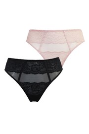 Pour Moi Black Thong Mesh and Lace Knickers 2 Pack - Image 1 of 4