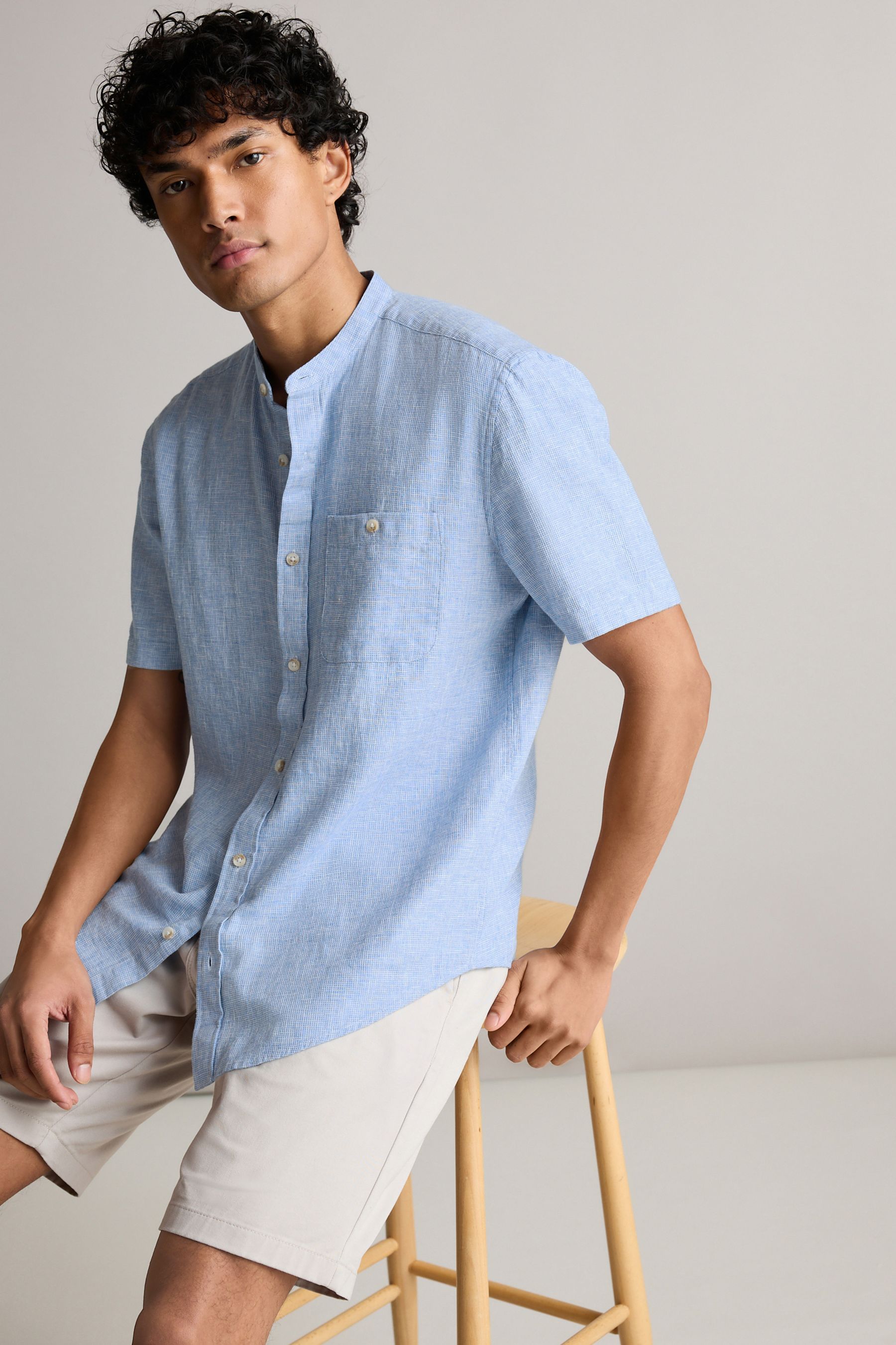 Men's short sleeve grandad collar shirt hot sale