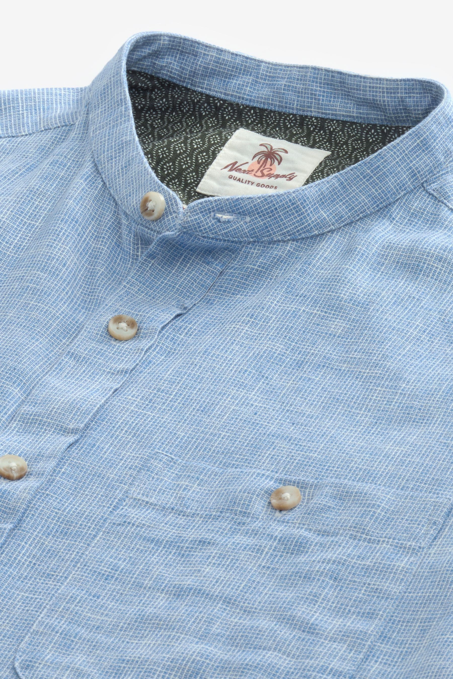 Buy Blue Grandad Collar Linen Blend Short Sleeve 100 Cotton Shirt from Next United Arab Emirates