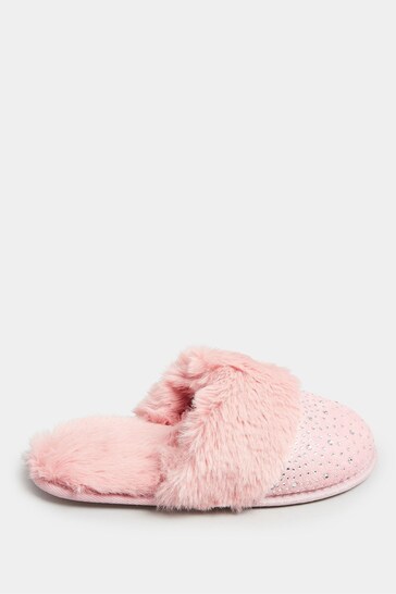 Yours Curve Pink Wide Fit Diamante Mules Slippers
