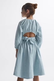 Reiss Blue Hannah Senior Cotton Bow Back Dress - Image 4 of 6