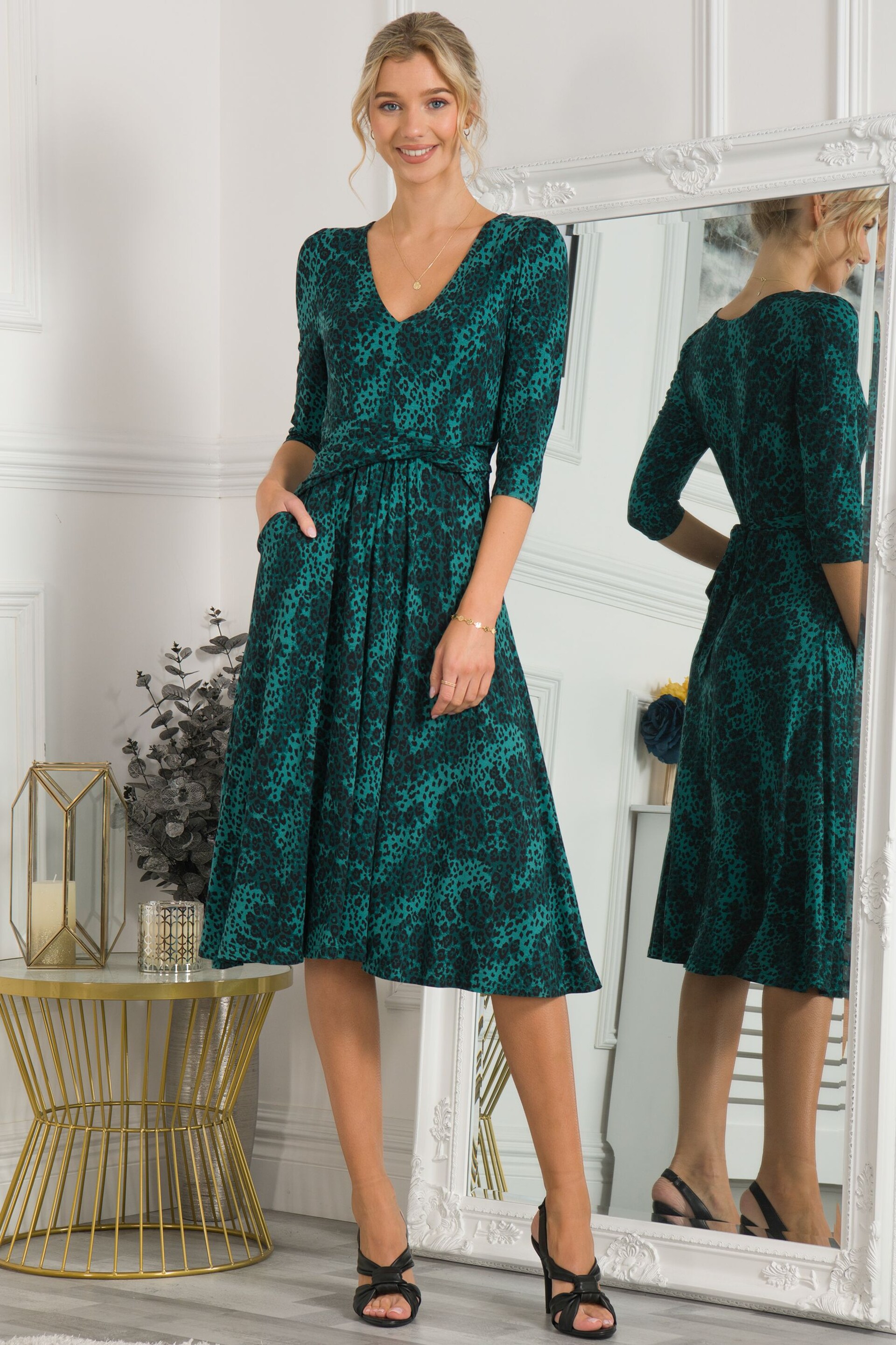 Jolie Moi Green Lilian Viscose Fit & Flare Dress - Image 1 of 5