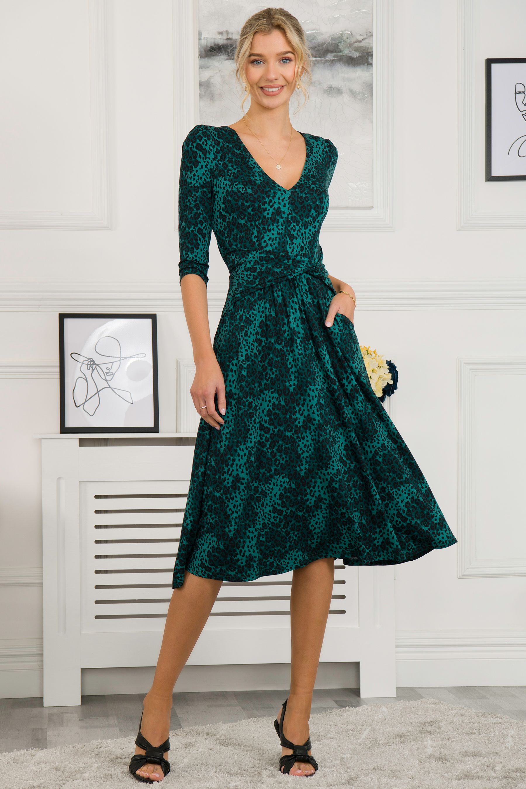 Buy Jolie Moi Green Lilian Viscose Fit Flare Dress from the Next