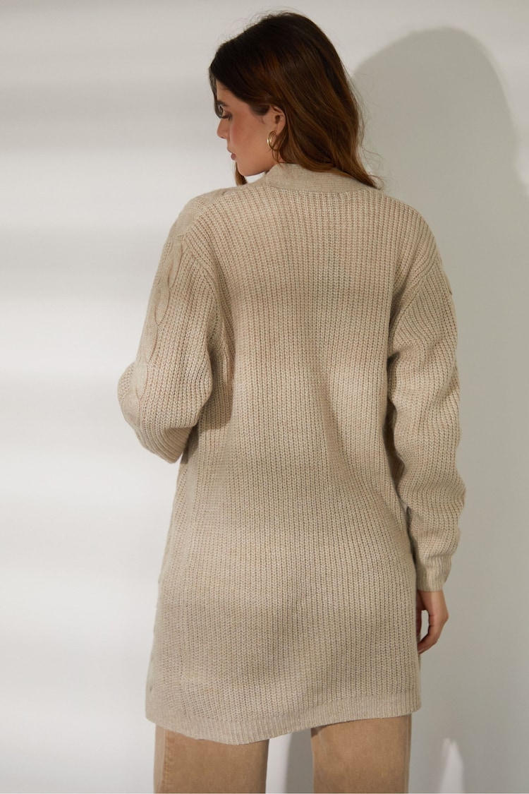 Threadbare Brown Ladies Rozanna Cable Detail Cardigan - Image 2 of 5