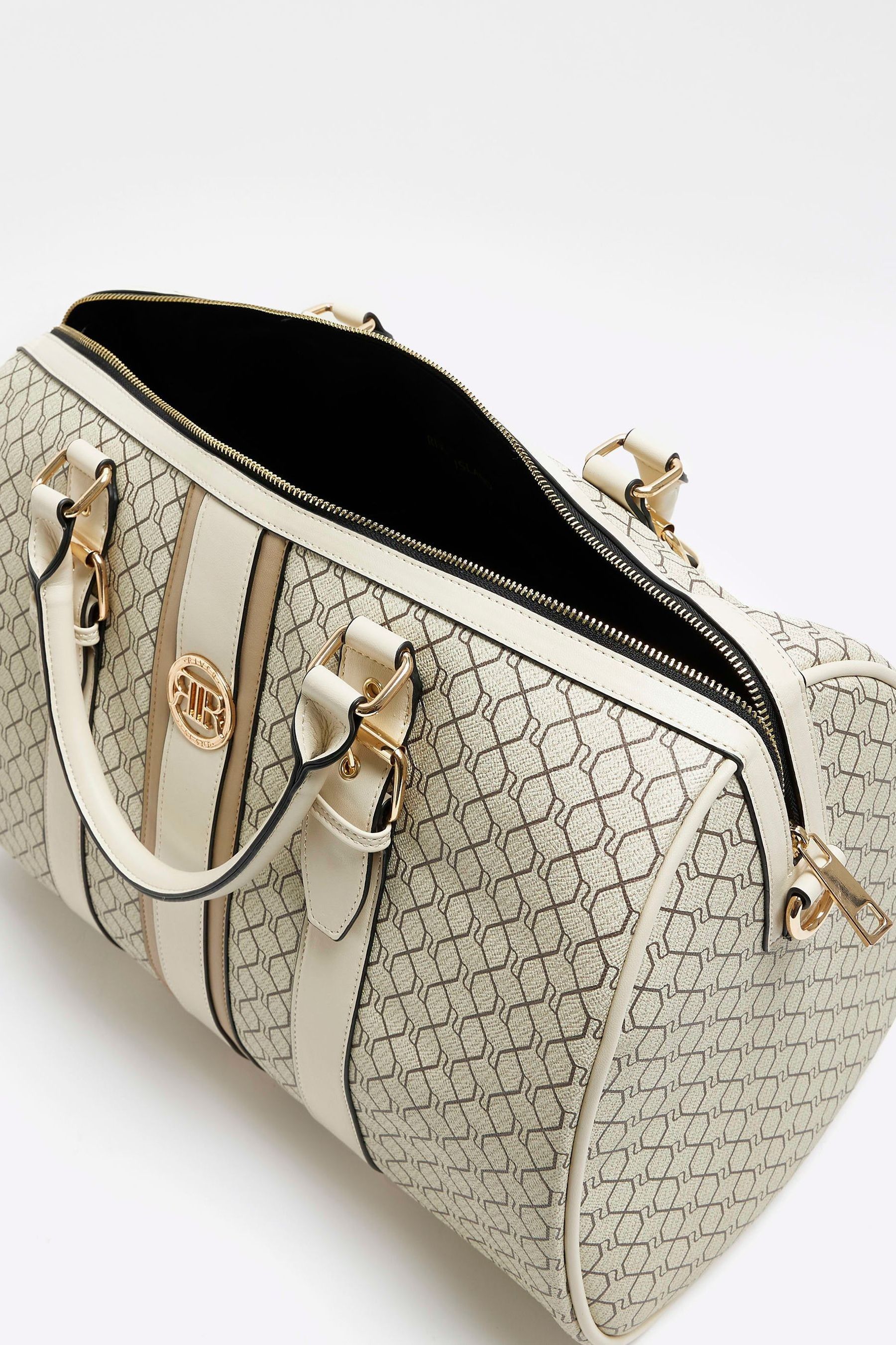 River Island Beige Monogram Webbing Travel Bag