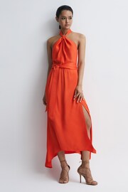 Reiss Orange Evelyn Fitted Halter Neck Midi Dress - Image 1 of 7