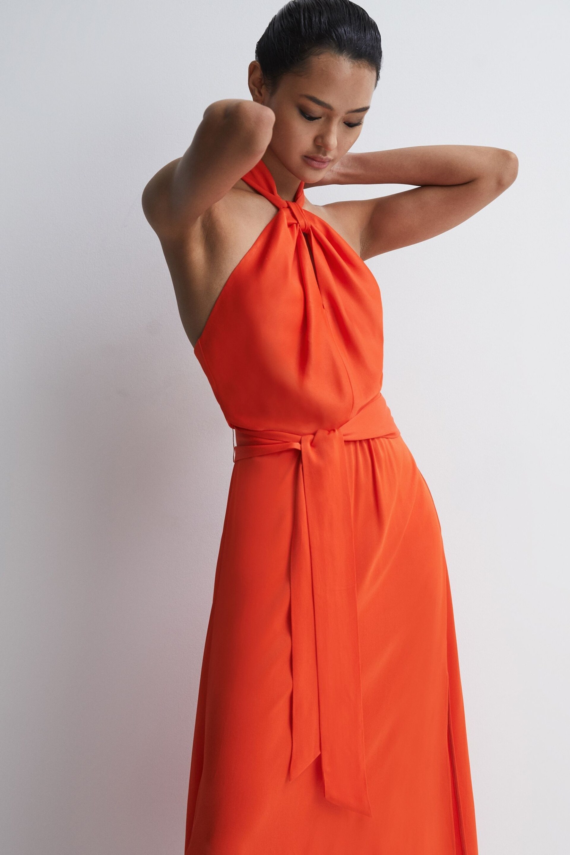 Reiss Orange Evelyn Fitted Halter Neck Midi Dress - Image 3 of 7