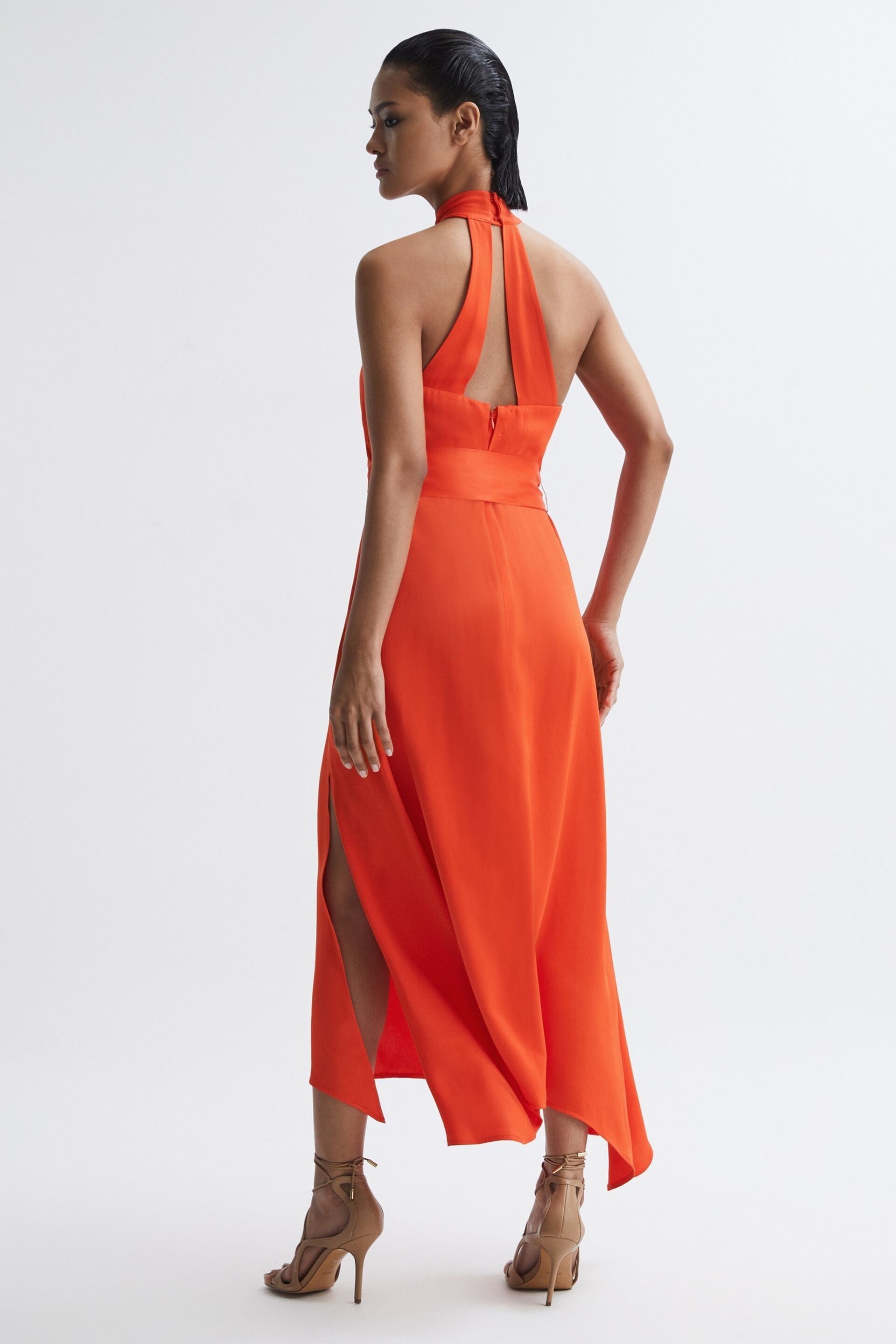 Reiss Orange Evelyn Fitted Halter Neck Midi Dress - Image 5 of 7