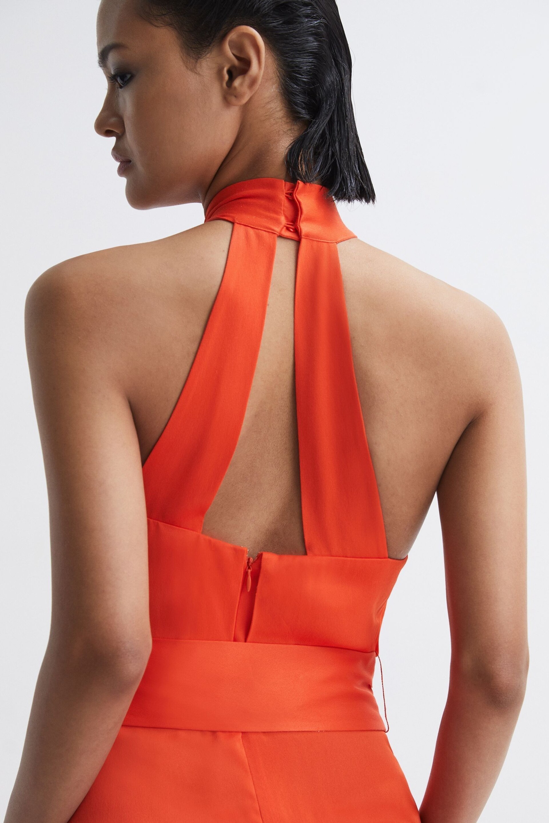 Reiss Orange Evelyn Fitted Halter Neck Midi Dress - Image 7 of 7