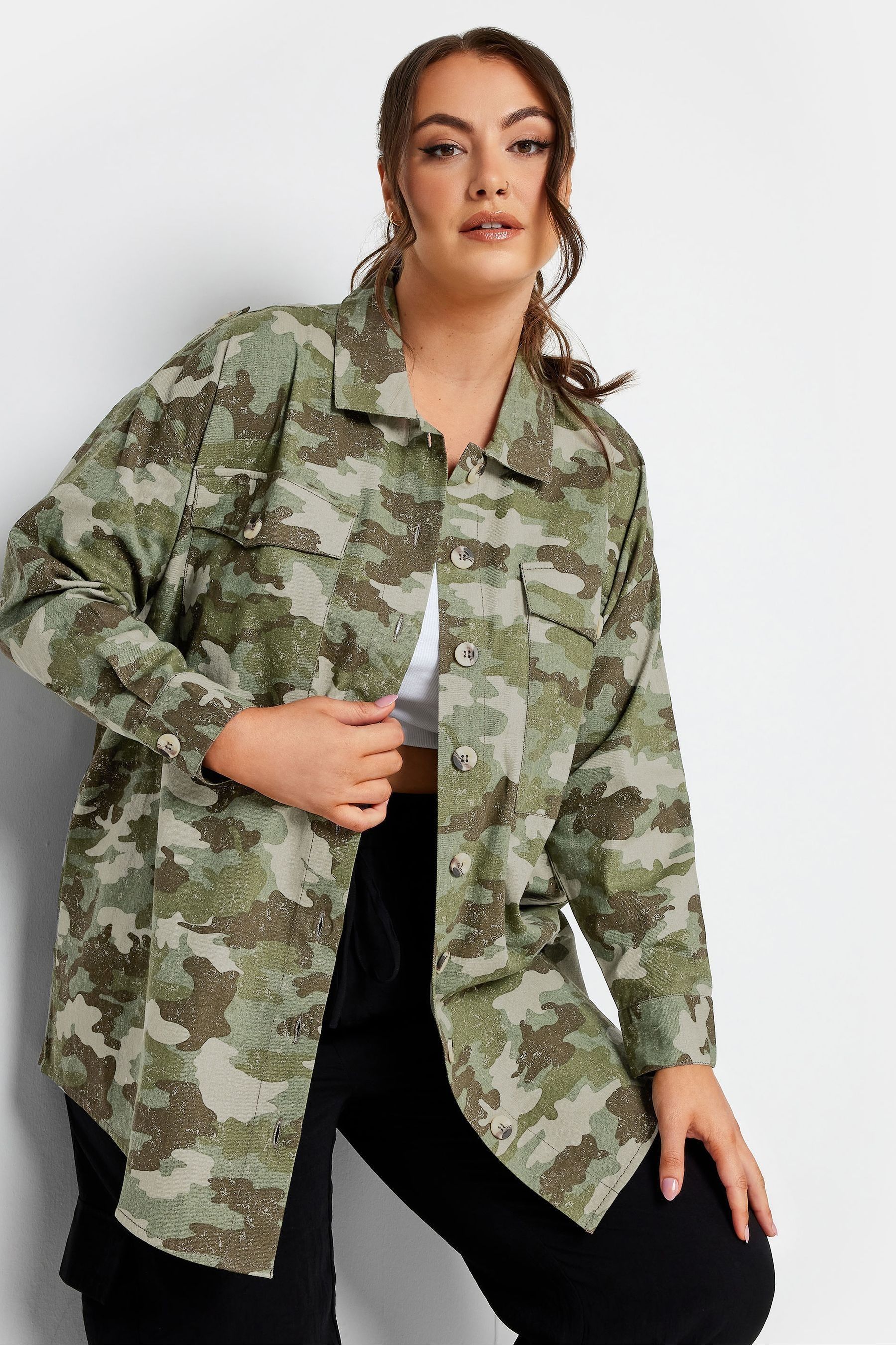 Buy Yours Curve Camo green Limited Utility Shacket from the Next