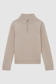 Reiss Oatmeal Melange Tempo Junior Slim Fit Knitted Half-Zip Funnel Neck Jumper - Image 2 of 6