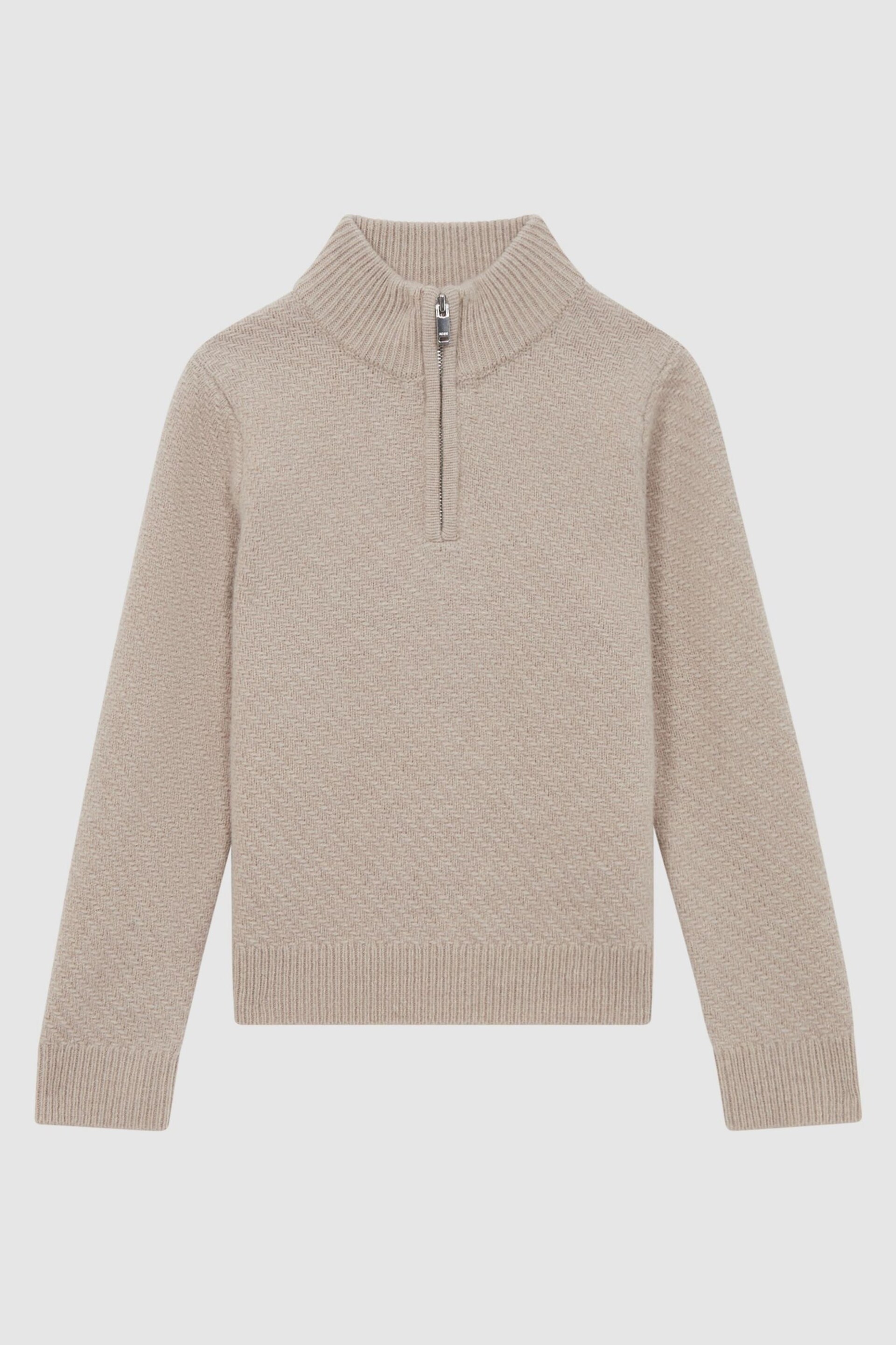 Reiss Oatmeal Melange Tempo Junior Slim Fit Knitted Half-Zip Funnel Neck Jumper - Image 2 of 6