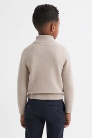 Reiss Oatmeal Melange Tempo Junior Slim Fit Knitted Half-Zip Funnel Neck Jumper - Image 5 of 6