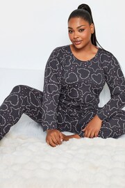 Yours Curve Grey Scripted Heart Star Tapered Pyjamas Set - Image 1 of 5