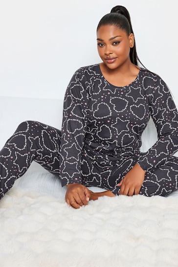 Yours Curve Grey Scripted Heart Star Tapered Pyjamas Set