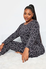 Yours Curve Grey Scripted Heart Star Tapered Pyjamas Set - Image 4 of 5
