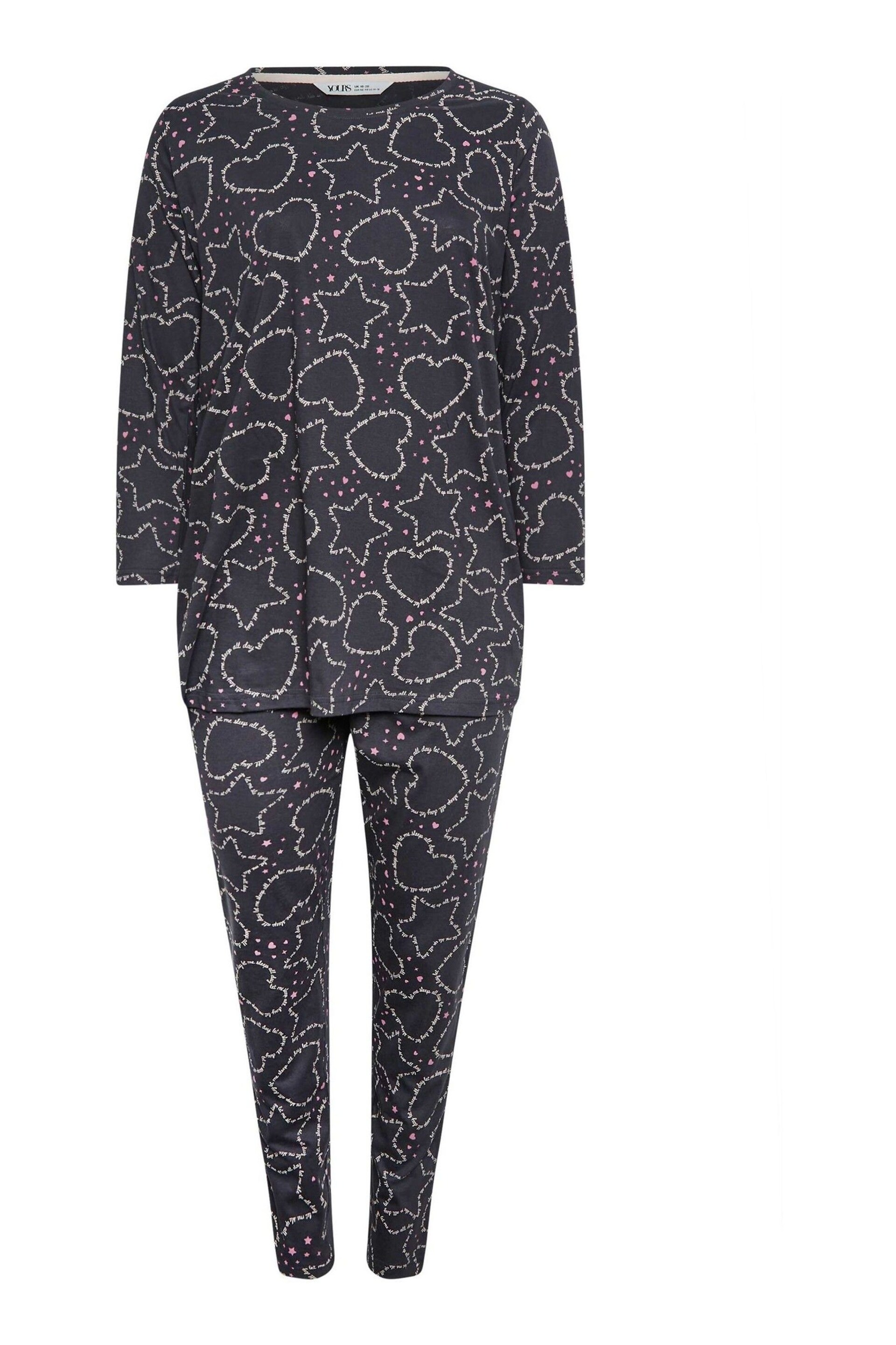 Yours Curve Grey Scripted Heart Star Tapered Pyjamas Set - Image 5 of 5