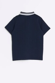 River Island Blue Boys Textured Tipped Polo Shirt - Image 2 of 4