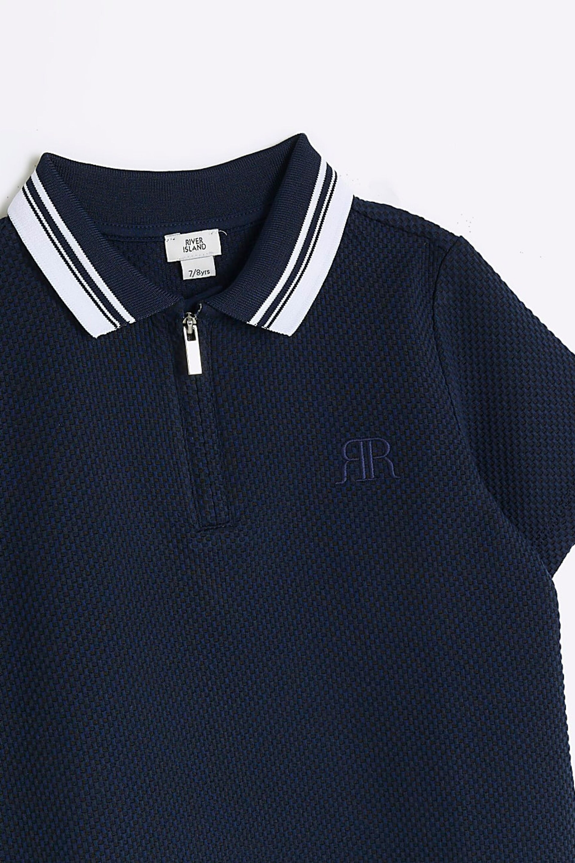 River Island Blue Boys Textured Tipped Polo Shirt - Image 3 of 4