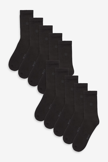 Black 10 Pack Cushioned Sole Sport Socks