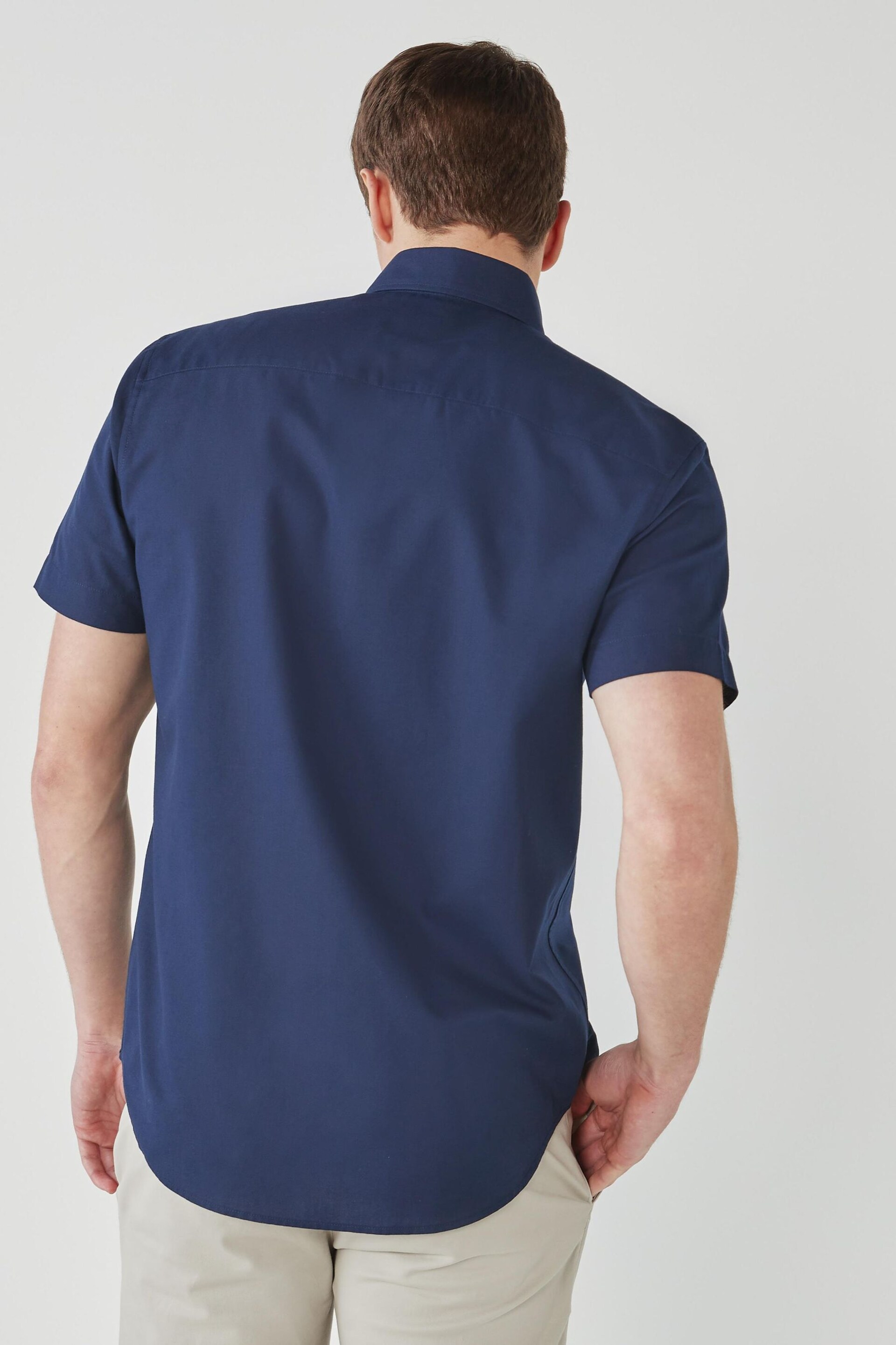 Navy Blue Easy Iron Button Down Short Sleeve Oxford Shirt - Image 2 of 7