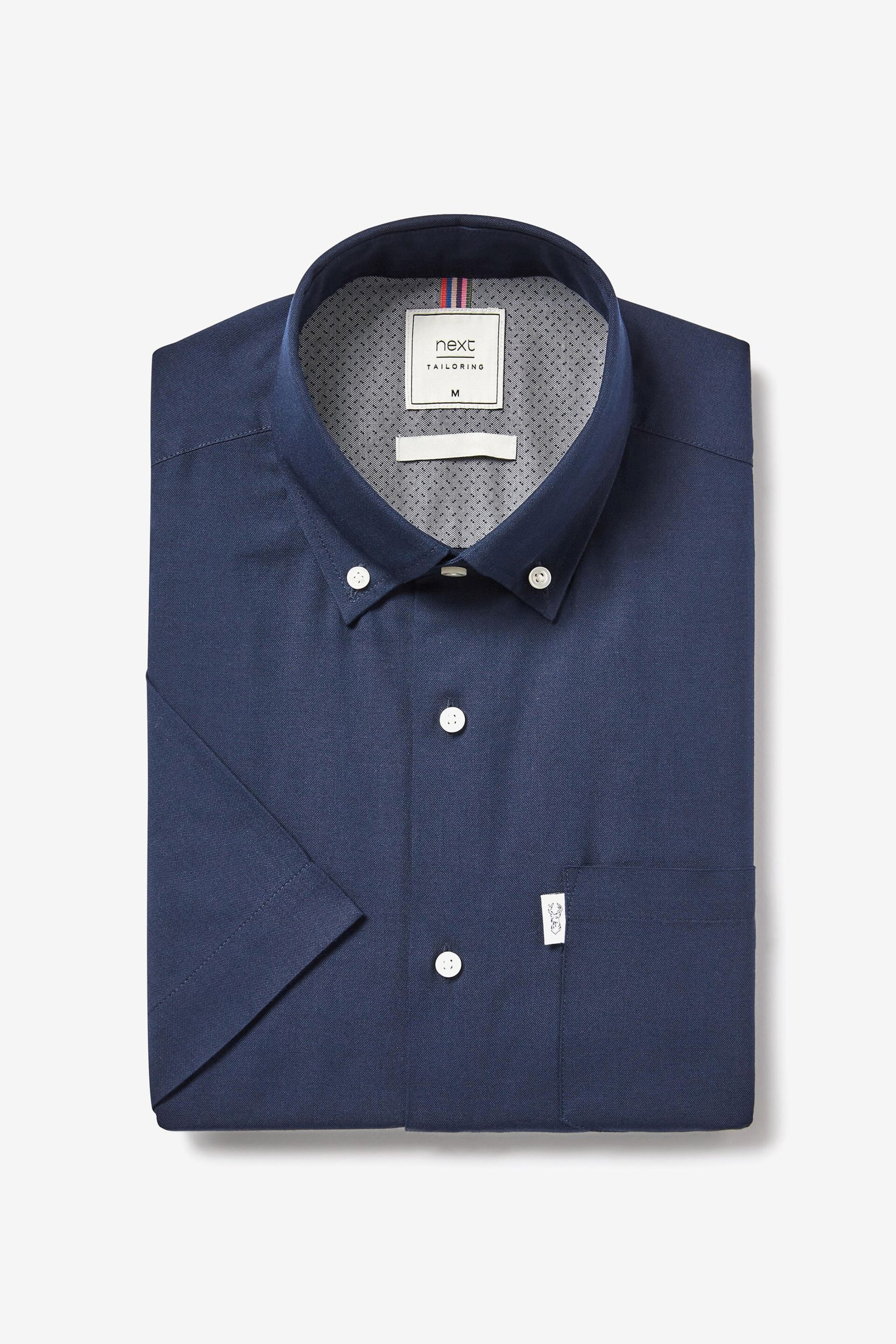 Navy Blue Easy Iron Button Down Short Sleeve Oxford Shirt - Image 5 of 7