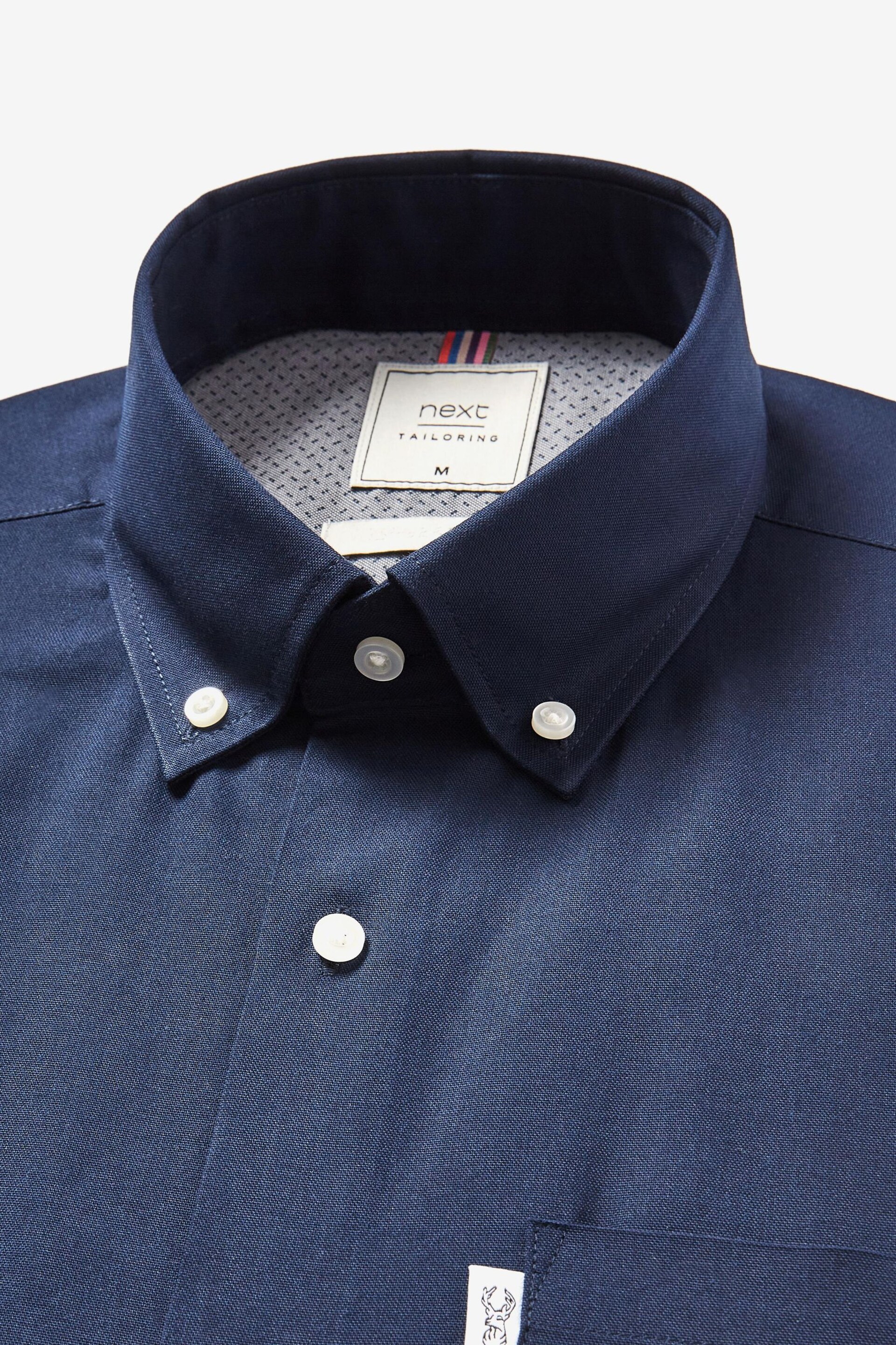 Navy Blue Easy Iron Button Down Short Sleeve Oxford Shirt - Image 6 of 7