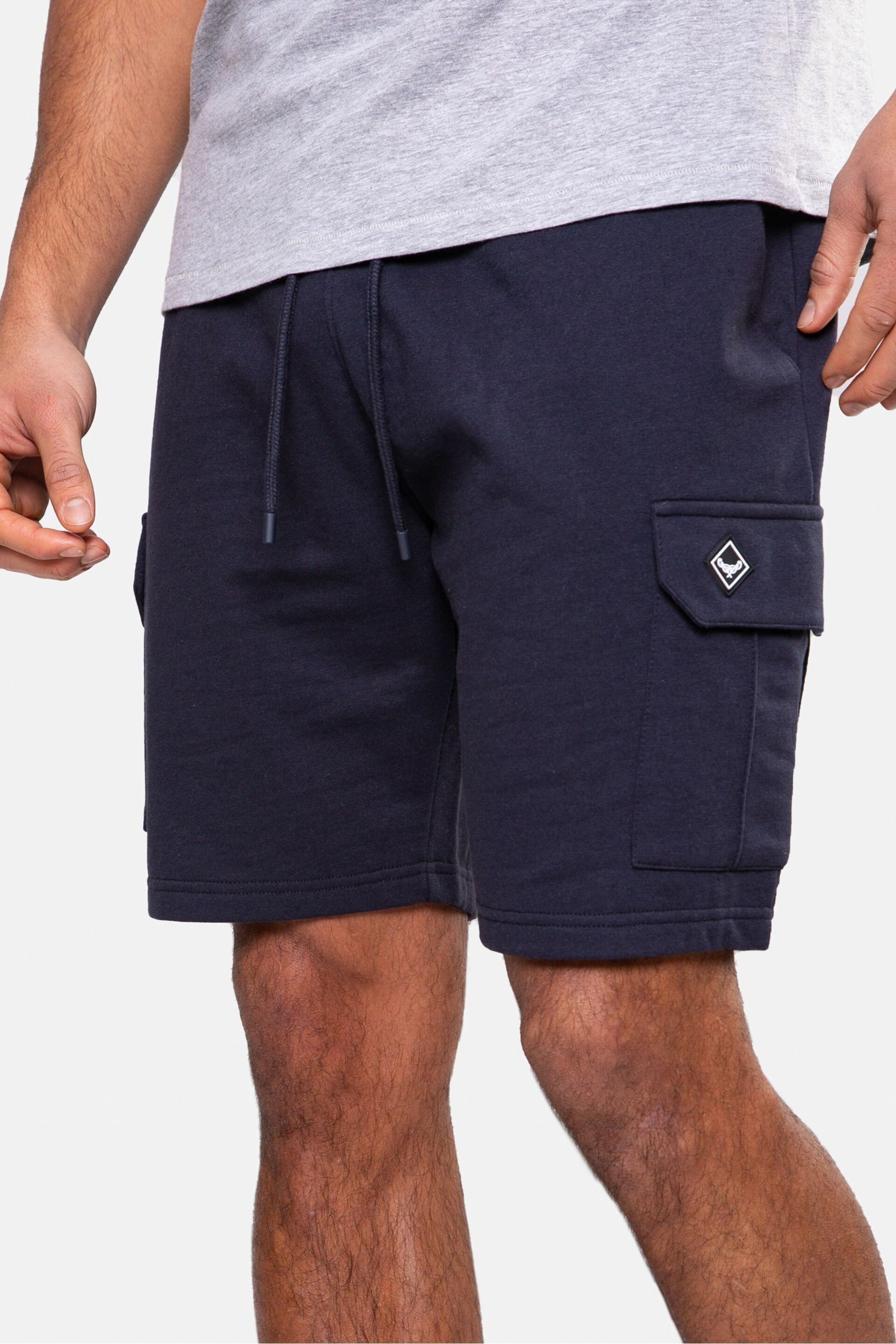 Threadbare Navy Fleece Cargo Shorts - Image 4 of 4