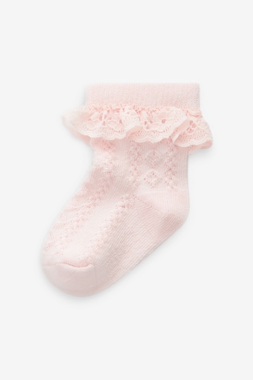 Pink Lace Baby Socks 3 Pack (0mths-2yrs)