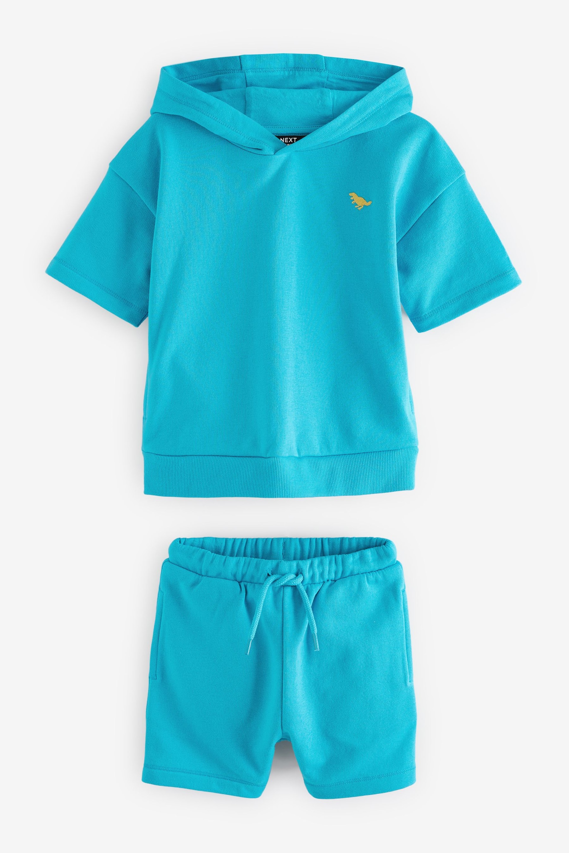 Blue Short Sleeve Hooded Sweatshirt and Shorts Set (3mths-7yrs) - Image 3 of 6