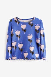 Blue Pink Flower T-Shirt Cotton-Rich Long Sleeve Rib T-Shirt (3mths-7yrs) - Image 3 of 5