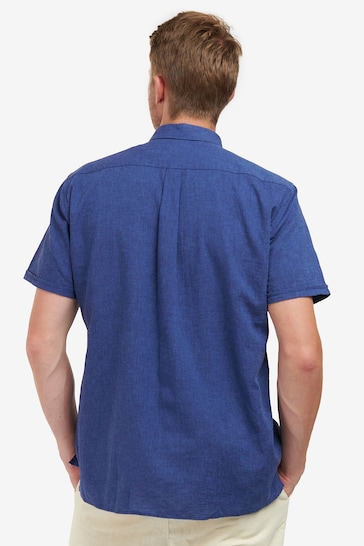 Barbour® Navy Nelson Linen Blend Short Sleeve Shirt