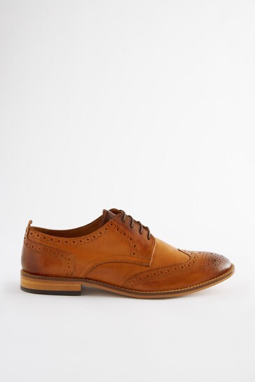 Tan Brown Regular Fit Contrast Sole Leather Brogues