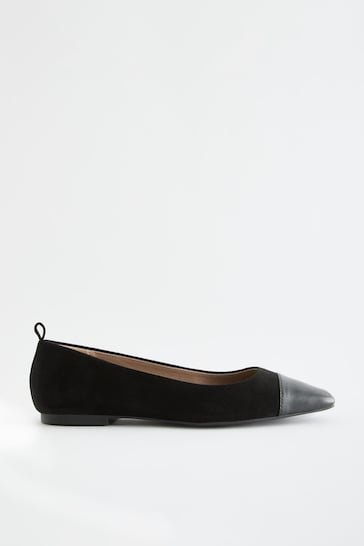 Black Forever Comfort® Leather Toe Cap Ballerinas Shoes