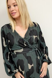 Khaki Green Animal Print Maternity Plissé Jumpsuit - Image 4 of 7