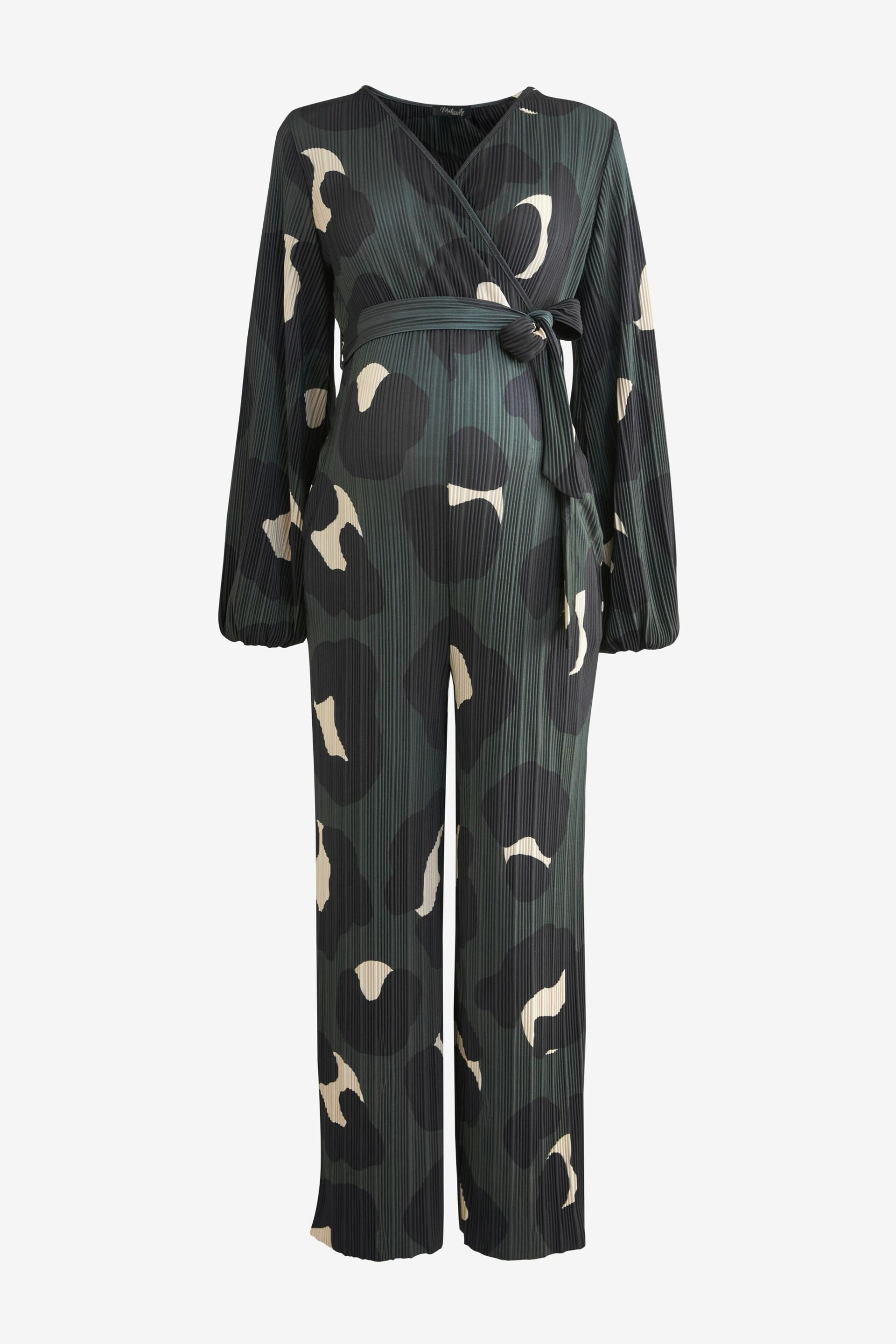 Khaki Green Animal Print Maternity Plissé Jumpsuit - Image 5 of 7