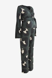 Khaki Green Animal Print Maternity Plissé Jumpsuit - Image 6 of 7