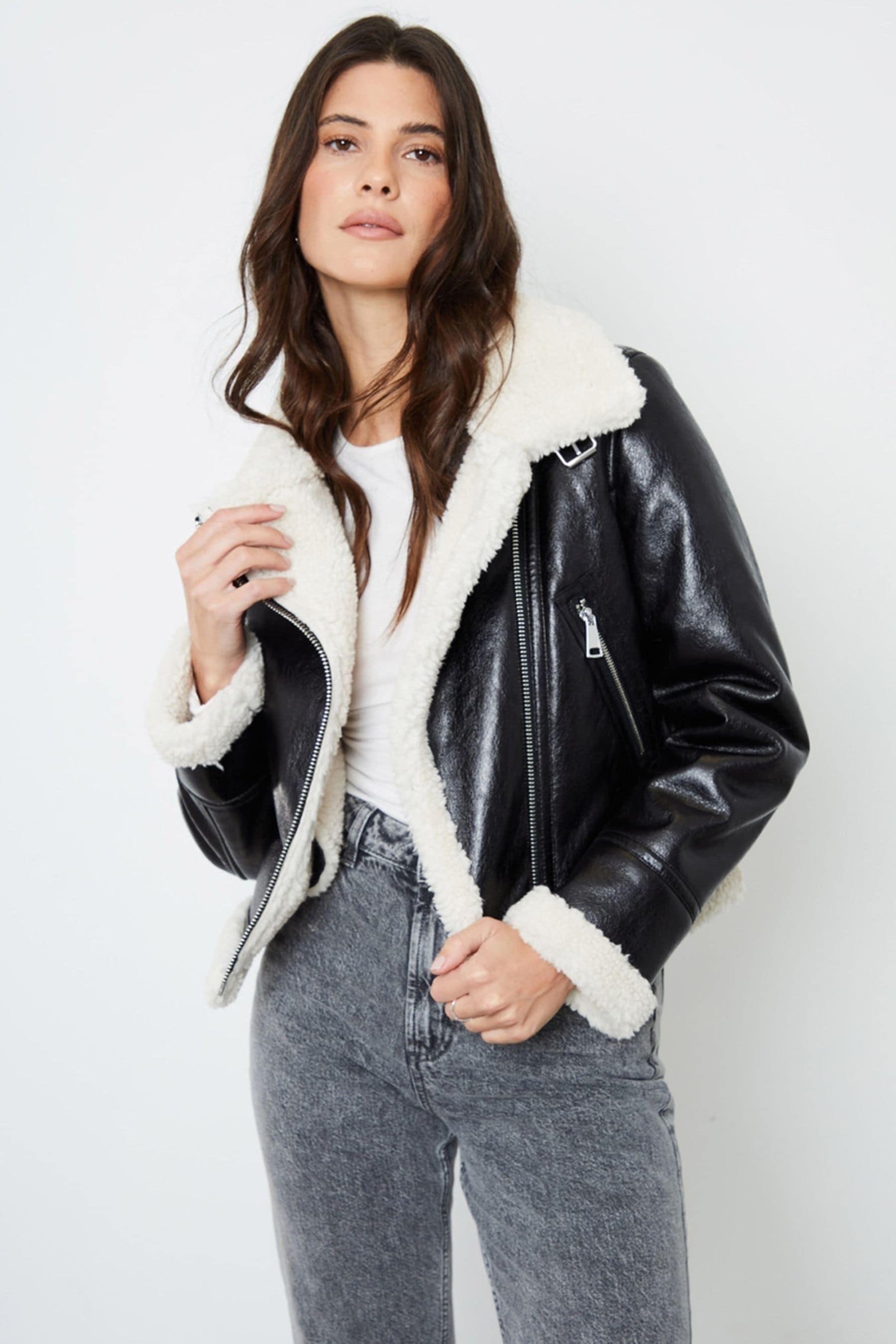 Buy Another Sunday Bonded Aviator Jacket With Faux Fur Lining In Black from Next France