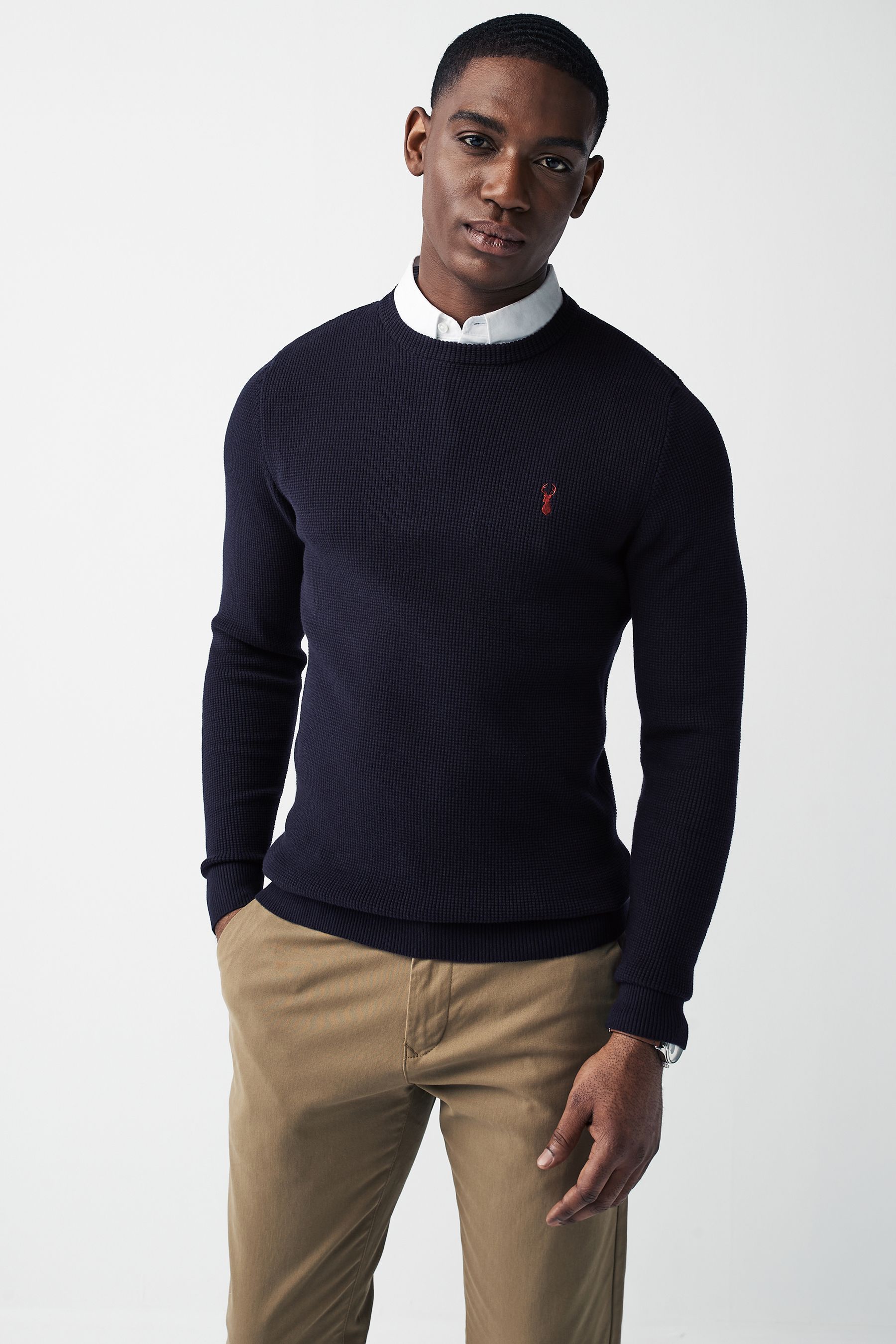 Shirt with crew neck jumper sales