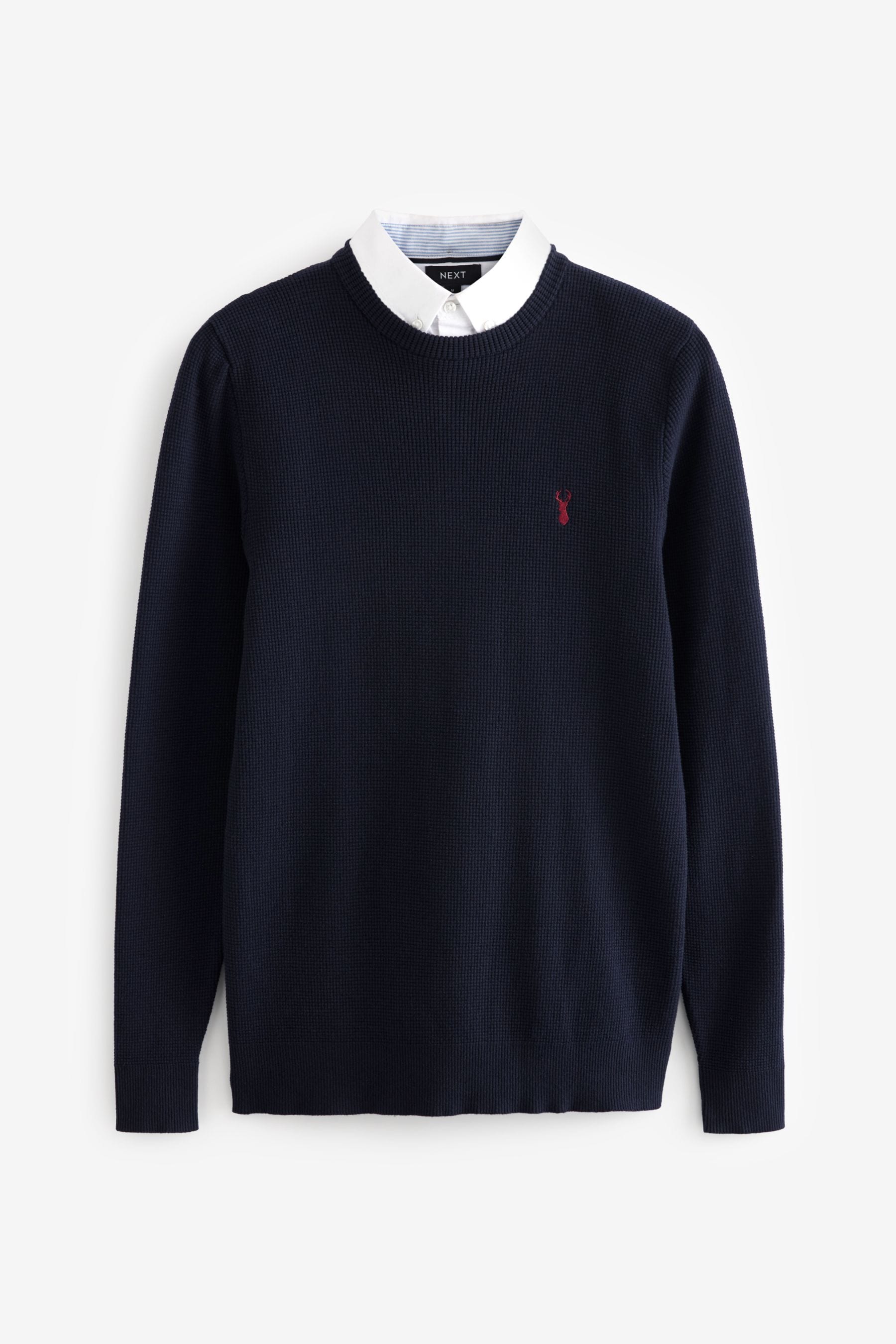 Buy Navy Blue Oxford Crew Neck Regular 100 Cotton Mock Shirt Jumper from the Next UK online shop