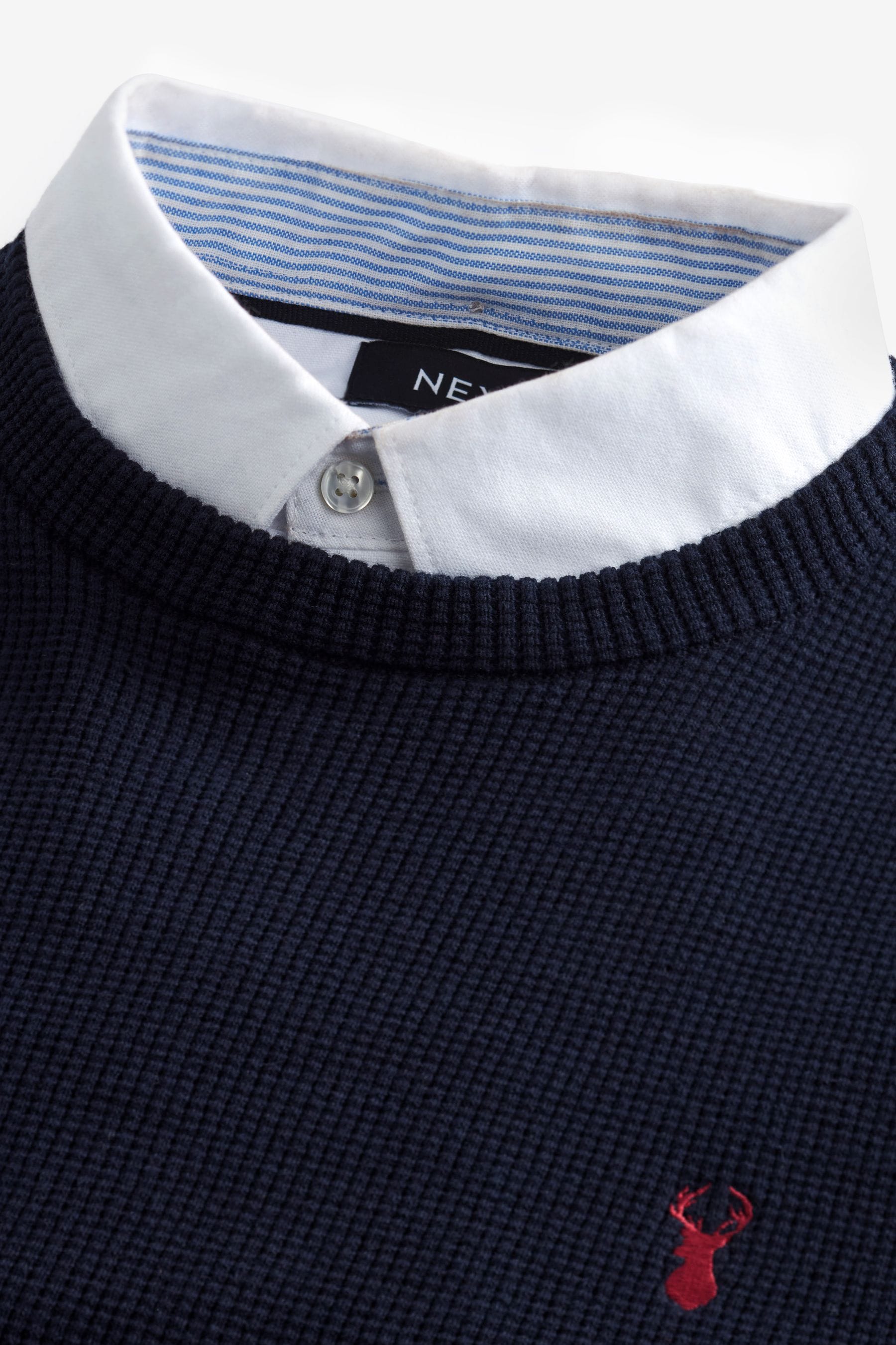 Buy Navy Blue Oxford Crew Neck Regular 100 Cotton Mock Shirt Jumper from the Next UK online shop