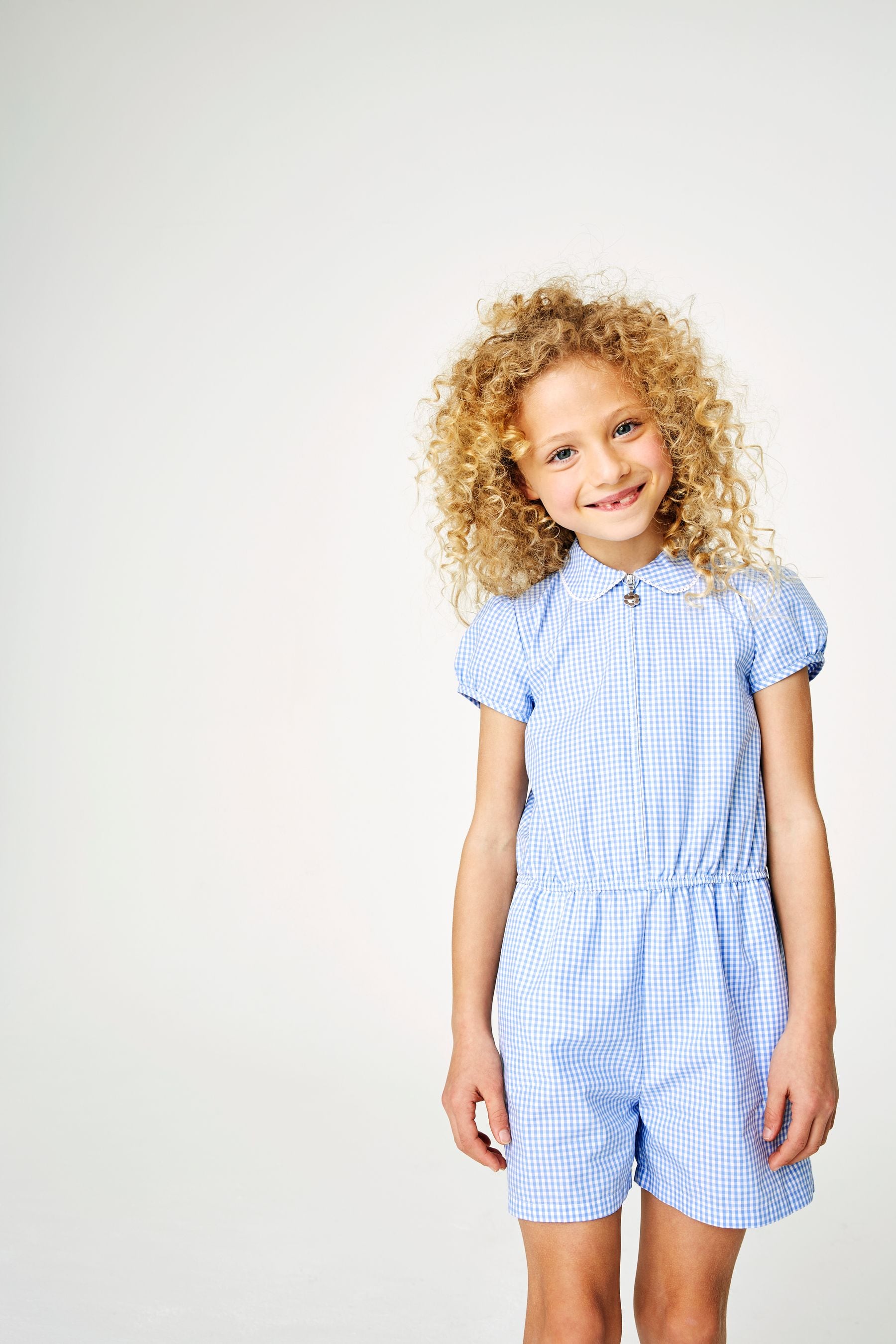 Buy Blue Zip Front Cotton Rich Gingham School Playsuit 3 14yrs from the Next UK online shop
