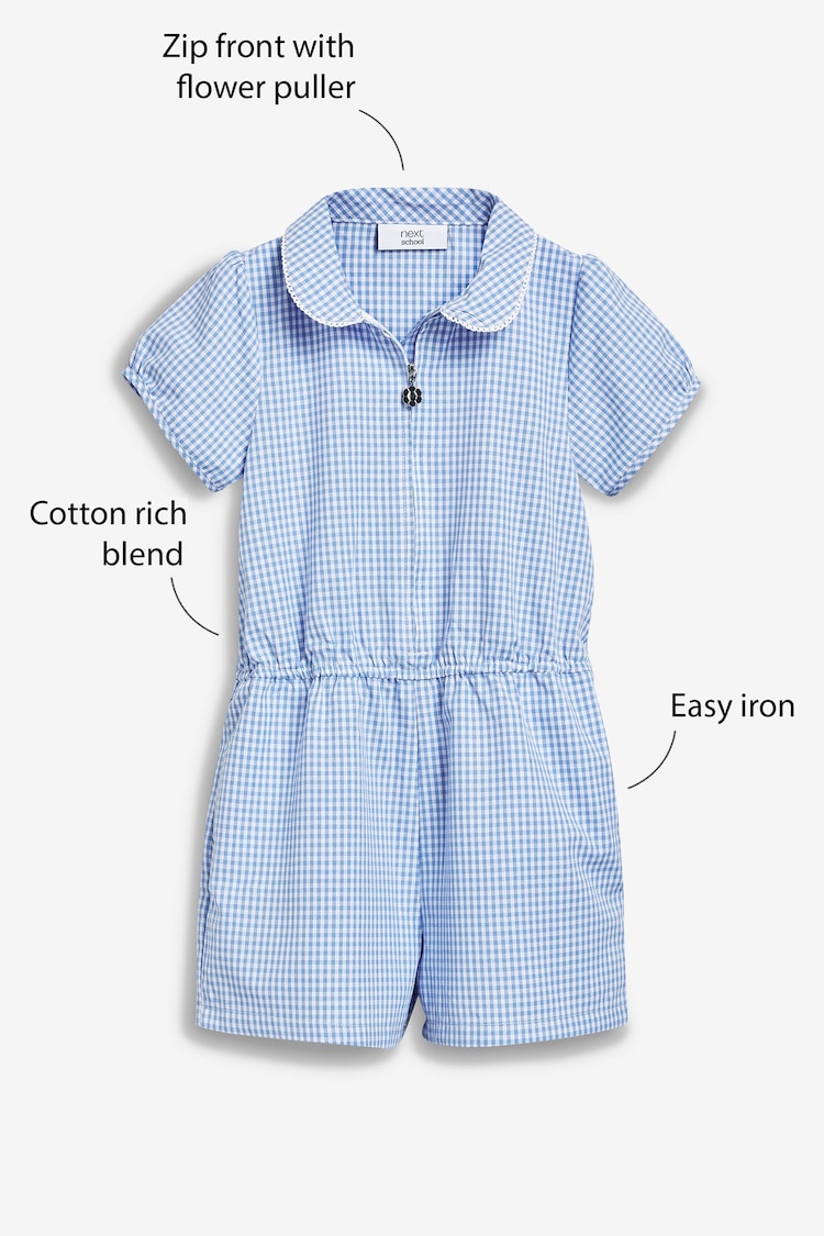 Blue Cotton Rich Gingham School Playsuit (3-14yrs) - Image 4 of 5