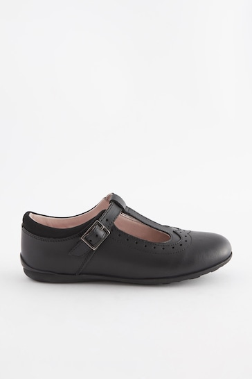 Black Standard Fit (F) Leather T-Bar Leather Shoes