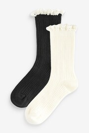 Black/Cream Cotton Rich Ruffle Textured Ankle Socks 2 Pack - Image 3 of 5