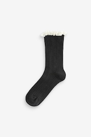 Black/Cream Cotton Rich Ruffle Textured Ankle Socks 2 Pack - Image 4 of 5